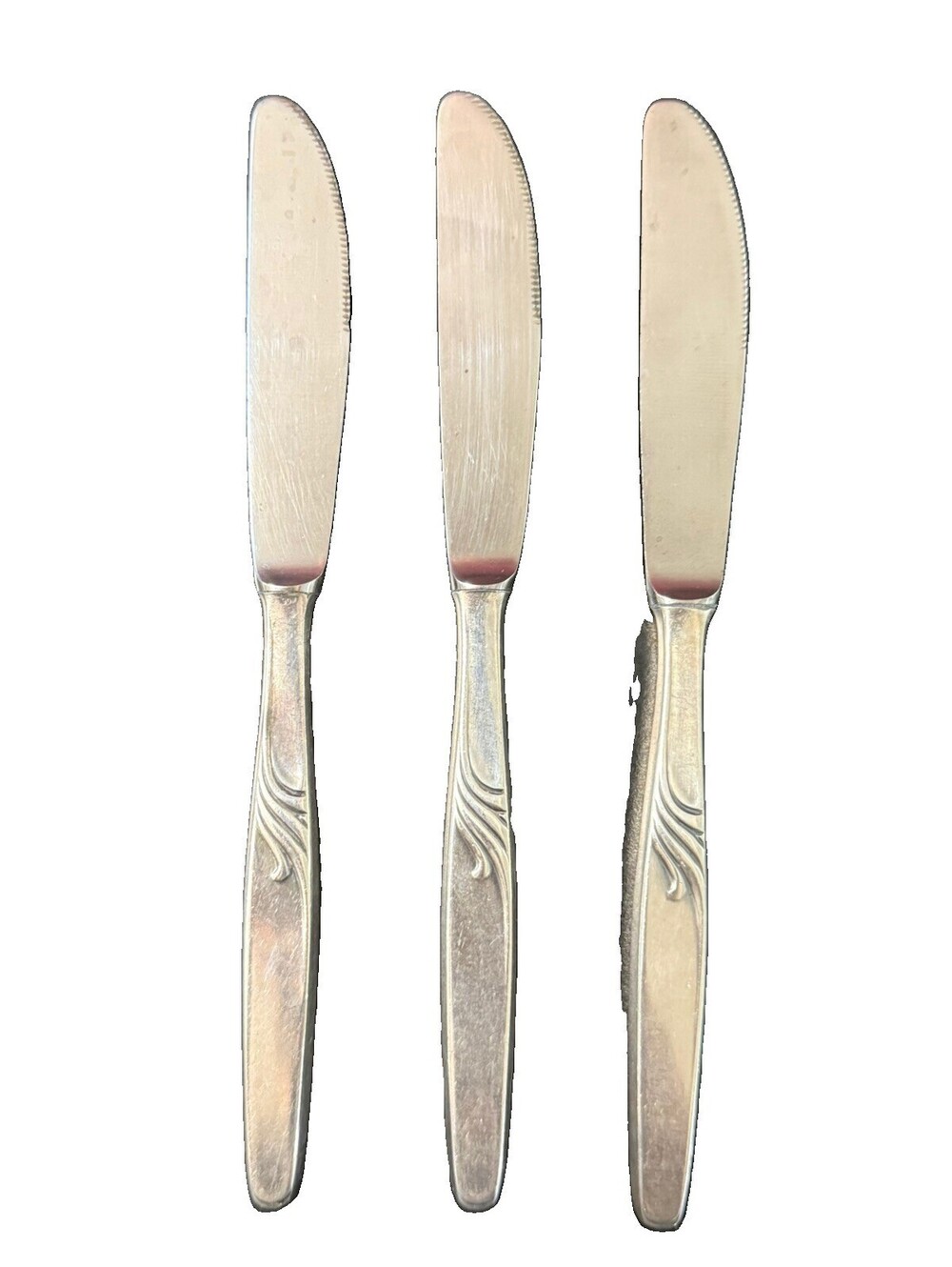 Set of 3 German Rostfrei 90 Silverplate Dinner Knives 8.5in Vintage Flatware